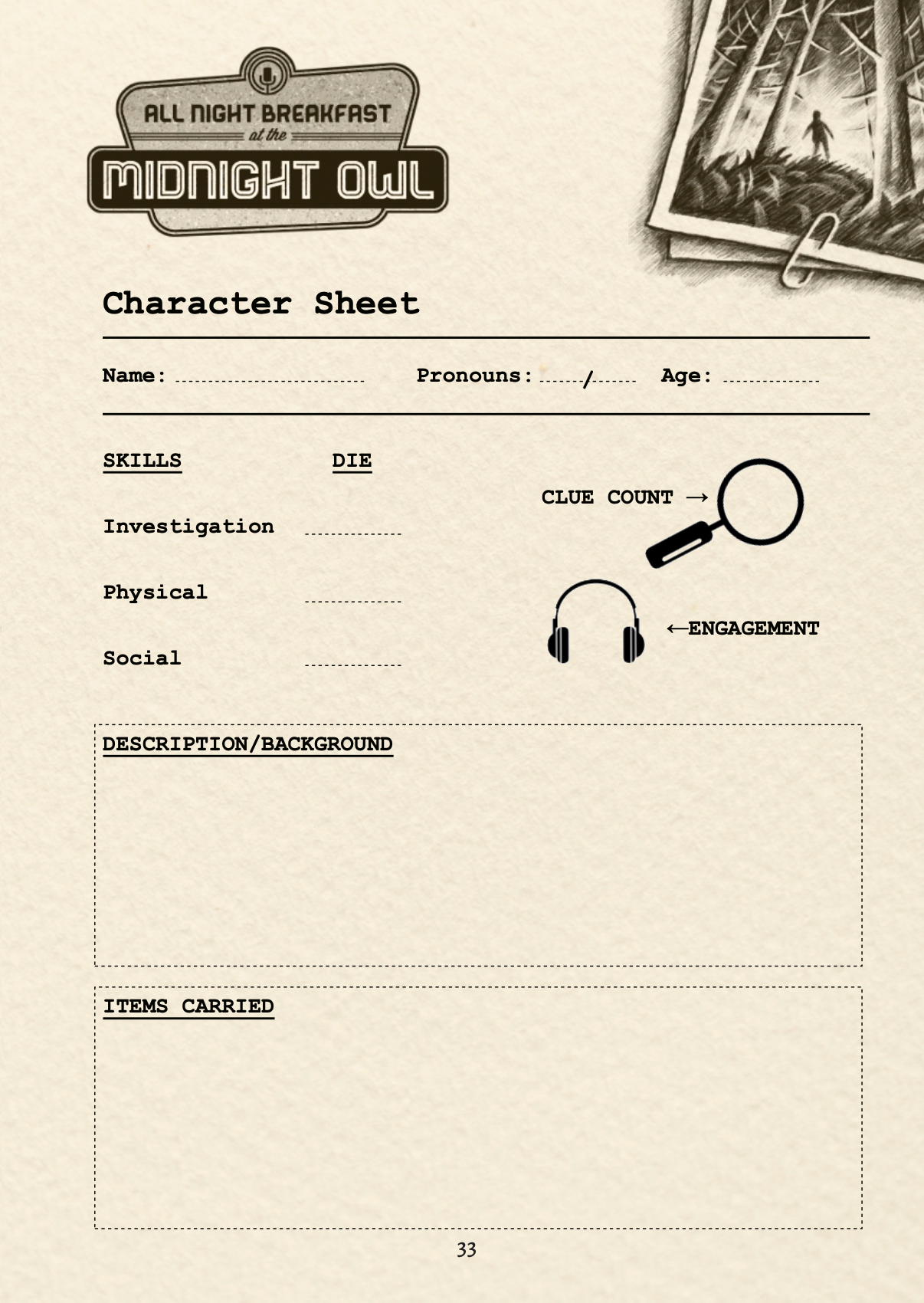 All Night Breakfast at the Midnight Owl solo TTRPG based in the Pacific North West.