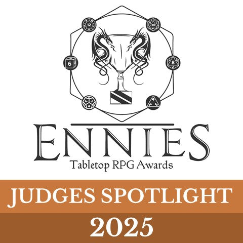 ENNIES Tabletop RPG Awards logo with 'Judges Spotlight 2025' text on a white background