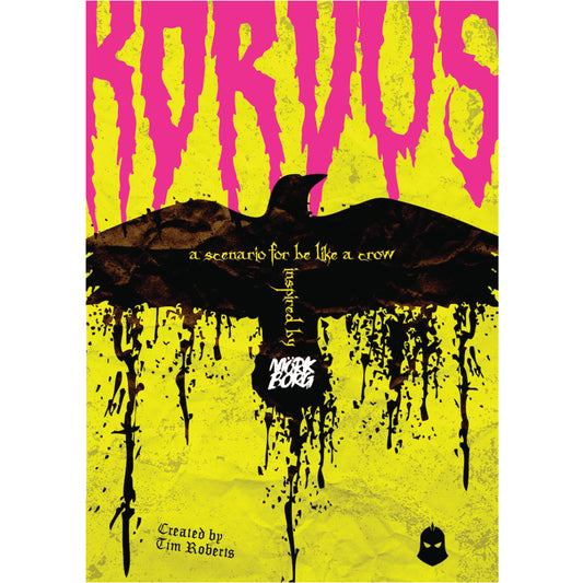Book cover of 'Korvus' with a stylized crow silhouette and vibrant colors.