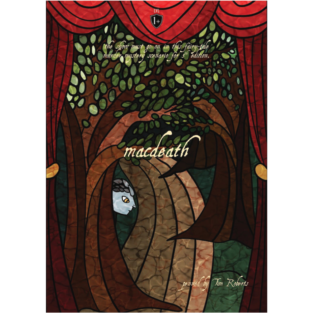 Artistic cover of 'macdeath' with stylized trees and leaves.