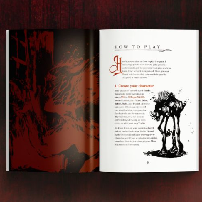 Wraithound solo up to three players TTRPG created by Brazilian games creator Cezar Capacle. Image of the inner page titled How To Play.