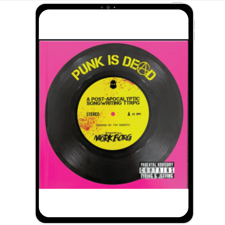 The cover of Punk Is Dead shown in the display of tablet for the PDF version.