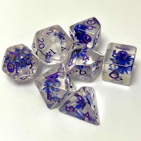 Purple flower dnd ttrpg role playing games and dice goblin, dice dragon collectors