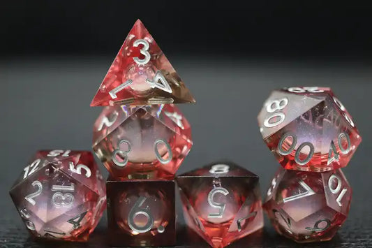 Black and red liquid core, sharp edge dnd TTRPG dice sets