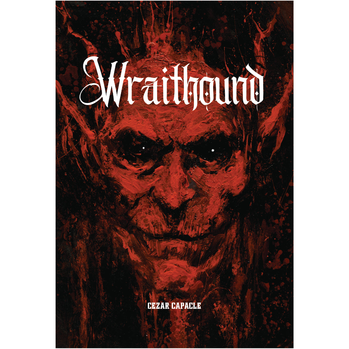 Book cover of 'Wraithound' with a red and black illustration of a face and the title in white.