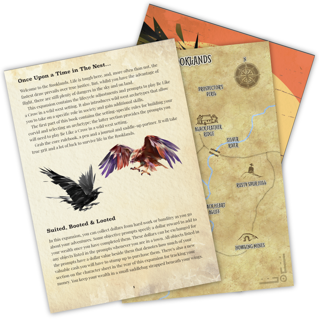Best solo rpg, Fistful of Feathers is an expansion to the award winning solo journaling game, Be Like A Crow