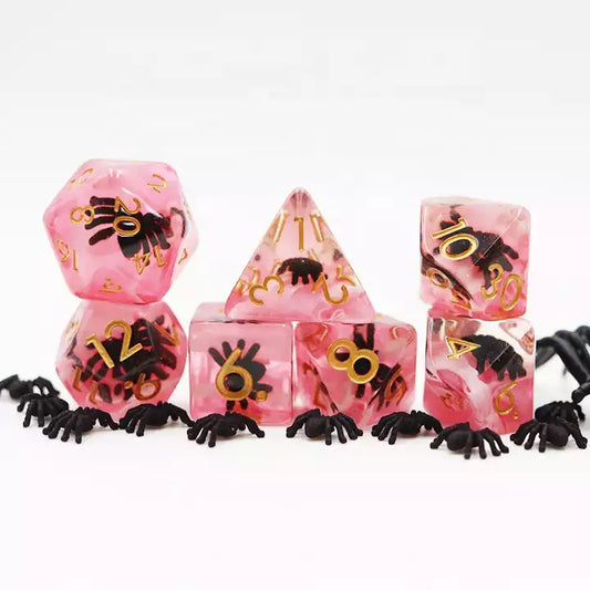 Chilean Rose dnd dice set, dice goblins, shiny math rocks, TTRPG, role playing, role playing games
