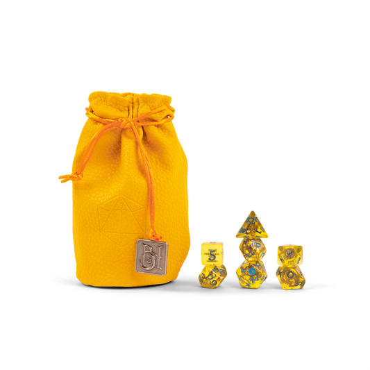 Critical Role inspired dice and dice bag for Fresh Cut Grass (FCG) campaign 3 Hells Bells