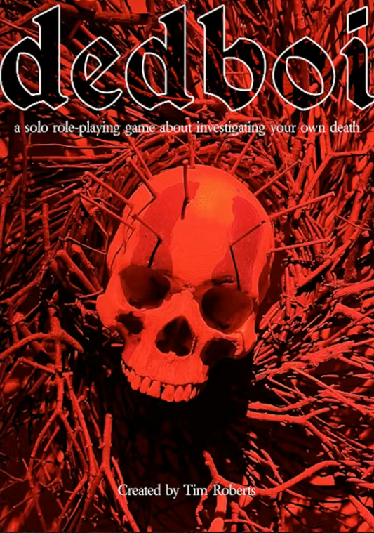 Black and red over with a skull in branches