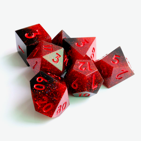 Handmade glitter DND dice set for TTRPG/DND for role playing games, dice goblins and dice dragons.