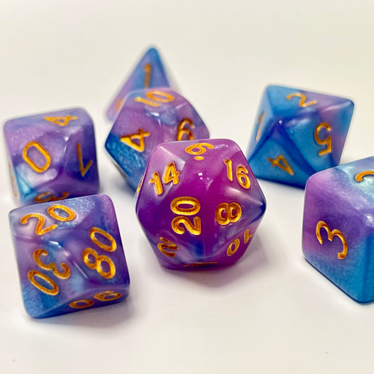 DND dice sets for TTRPG role playing games, dice goblin and dice dragon collectors, shiny math rocks and click clacks