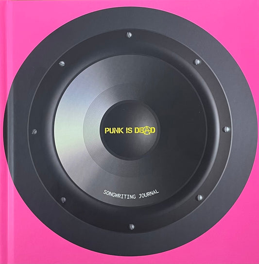 Book cover with a black circular design and 'Punk is Dead' text on a pink background
