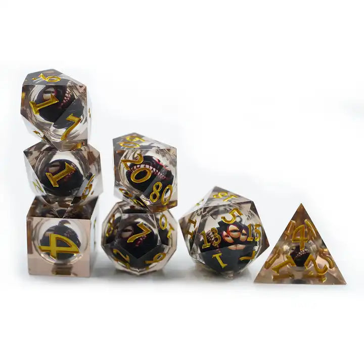 Grinning cat dnd dice set, dnd dice, RPG role playing games, dice goblin and critical critter collectors