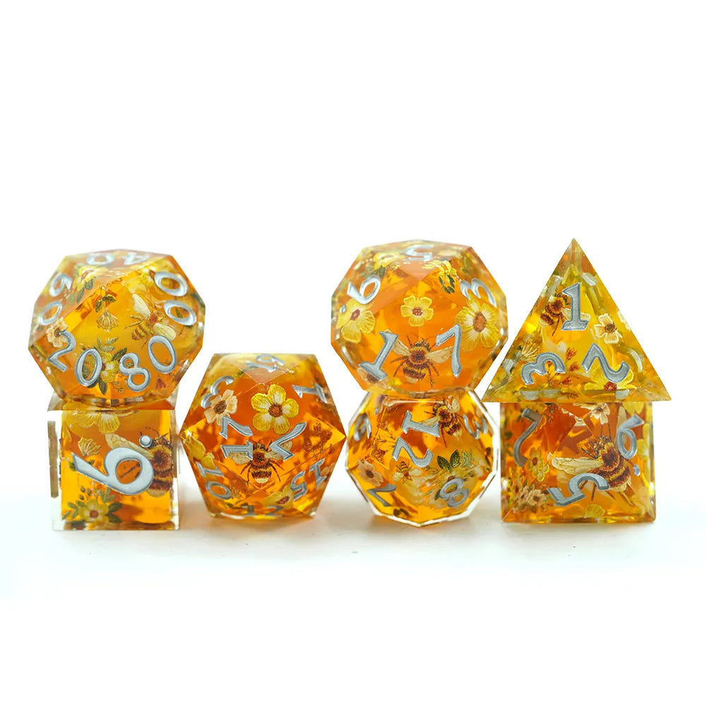Floral sharp edge dnd dice set for critical critters and dice goblin collectors