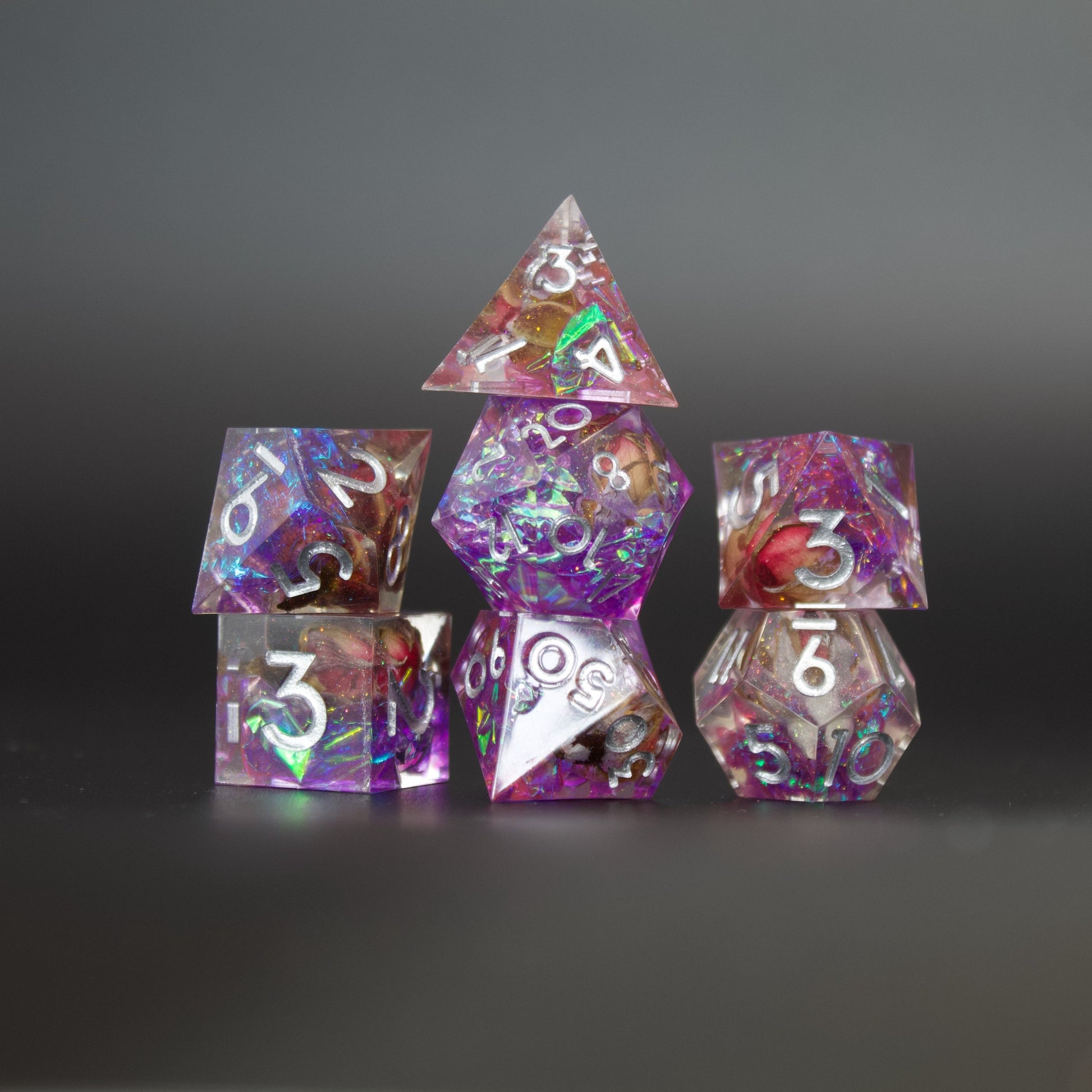 DND resin dice sets for dungeons and dragons and TTRPG role playing games and dice goblin, dice dragon collectors