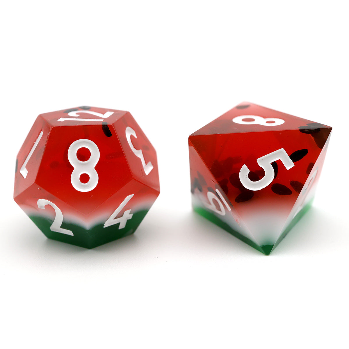 Watermelon dnd/TTRPG dice sets for dnd role playing games and dice goblin collectors from a UK dice store