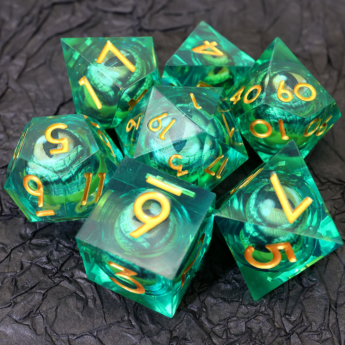 dragon eye dnd dice sets, TTRPG, role playing games and dice goblin, critical critter collectors