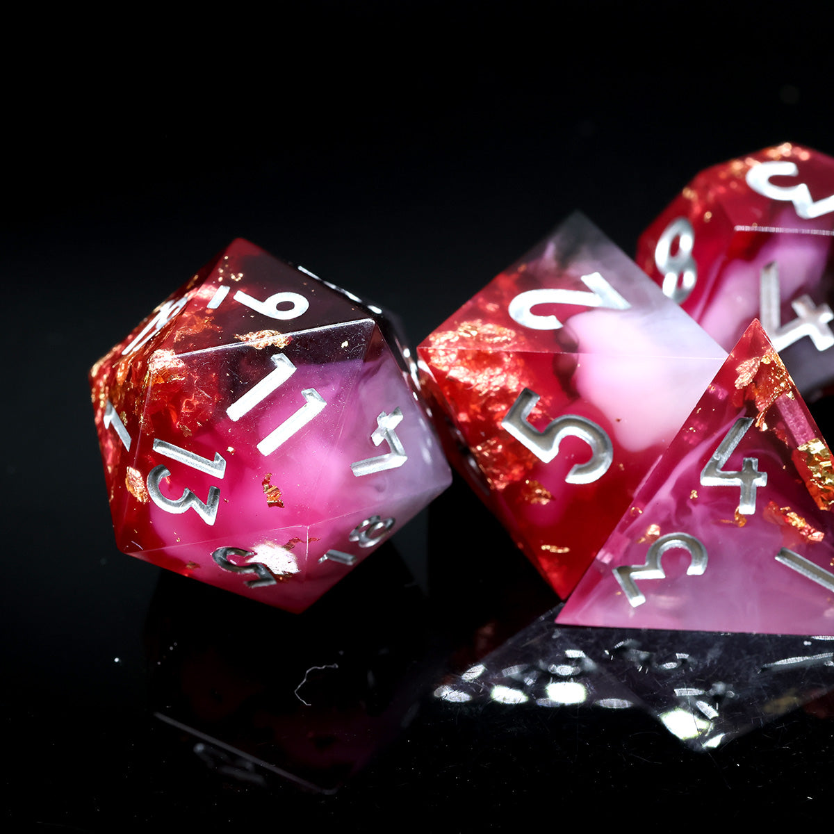 sharp edge dice for DND, with a Laudna vibe from Bells Hells, Critical Role and named after episode 28 the Deathwish Run