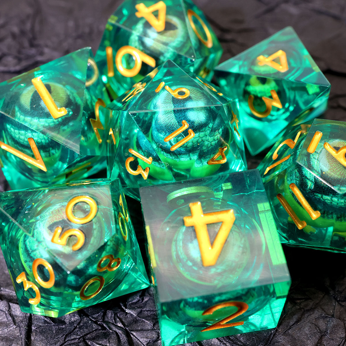dragon eye dnd dice sets, TTRPG, role playing games and dice goblin, critical critter collectors