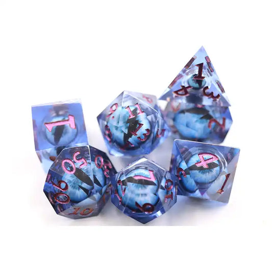 dragon eye sharp edged dnd dice set, for dungeons and dragons, TTRPG, role playing games and dice goblin, dice dragon collectors