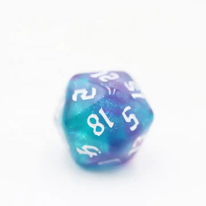 glitter dnd dice set for TTRPG, DND role playing games and dice goblin collectors of click clacks and shiny math rocks