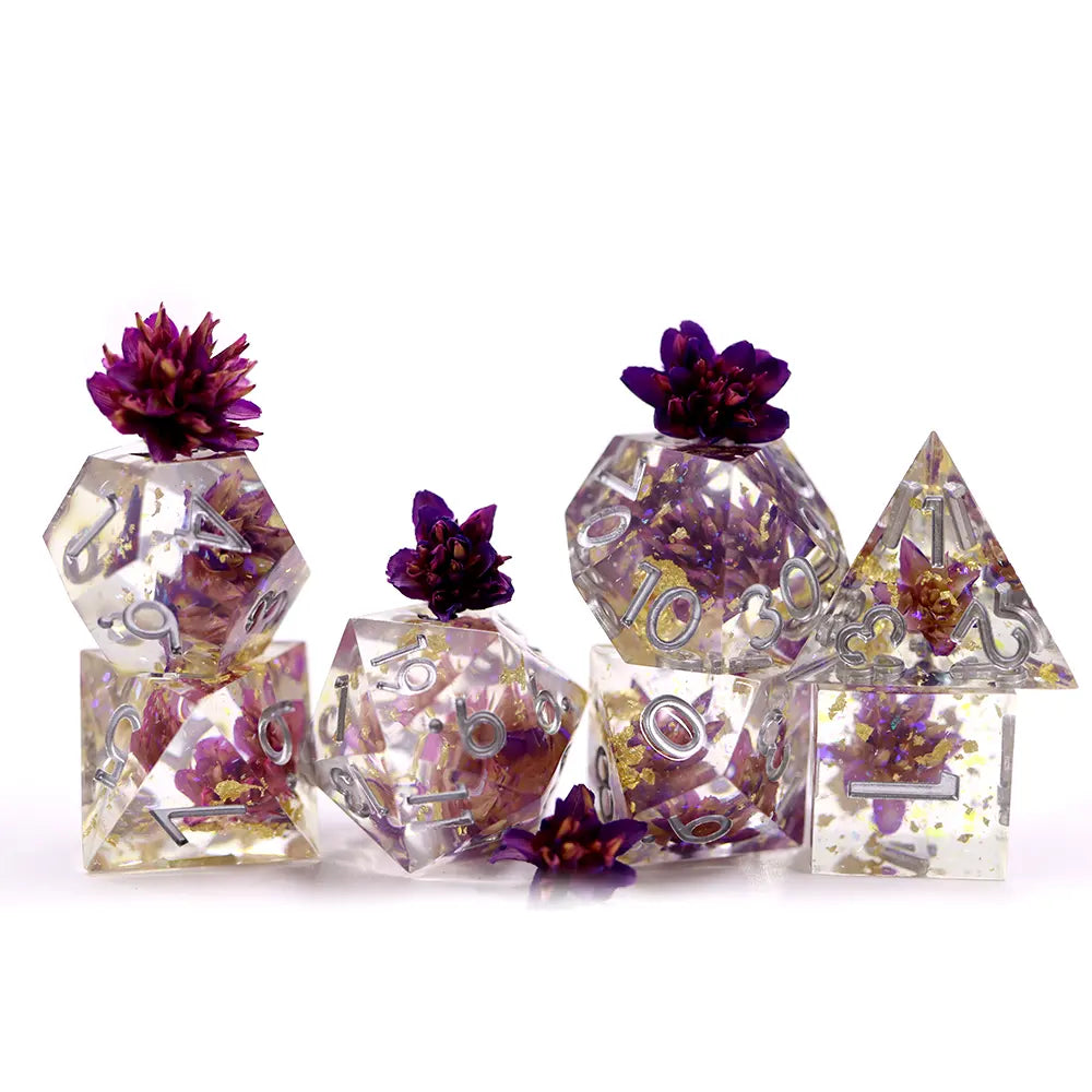 Flower dnd dice set, dnd dice, sharp edge dice, dice goblin and critical critter collectors