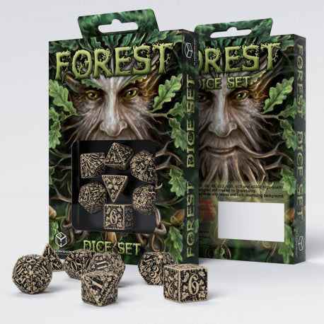 Forest dnd dice set from QWorkshop, for role playing games, TTRPG, critical Critters and dice goblin