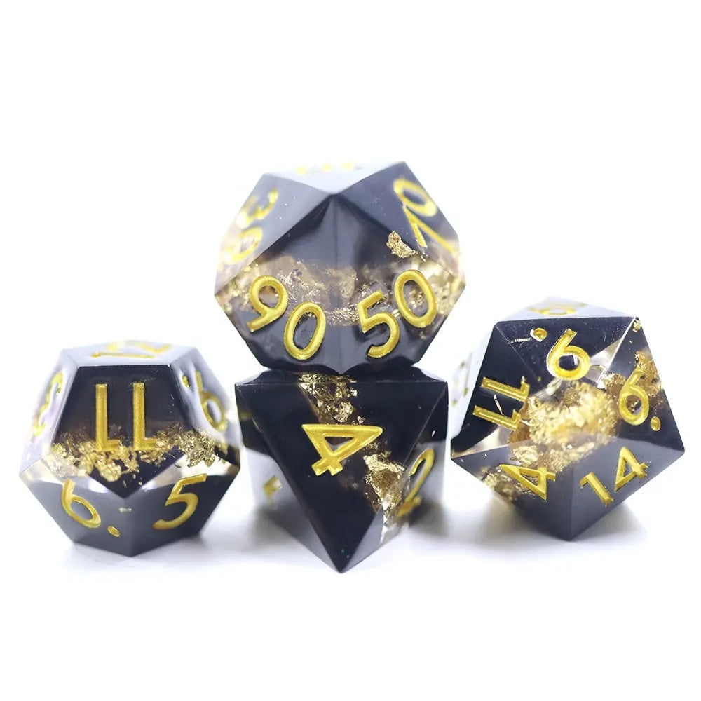 Geode black and gold sharp edge dice dice for dnd, RPG and role playing games, critical critters and dice goblin collectors
