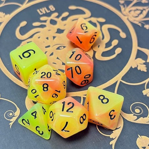 glow in the dark dnd dice sets for TTRPG role playing games and dice goblin collectors from a UK dice store
