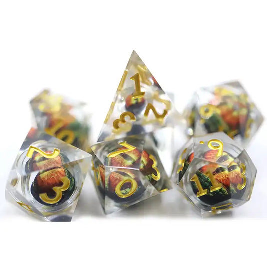 Dragon eye dnd dice sets for dungeons and dragons, TTRPG, role playing games, dice goblin and dice dragon collectors