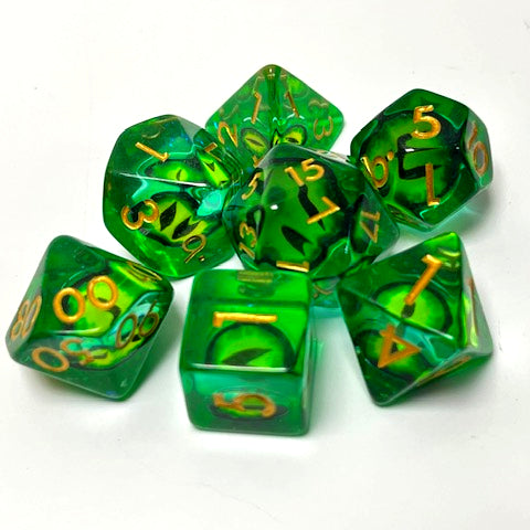 green dragon eye dnd ttrpg dice set for role playing games, dice goblin and dice dragon collectors