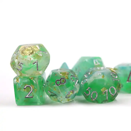 dnd dice sets for DND TTRPG role playing games and dice goblin collectors of click clacks and shiny math rocksVapor with gold flakes DND, TTRPG dice set for role playing games and dice goblin, dice dragon collectors