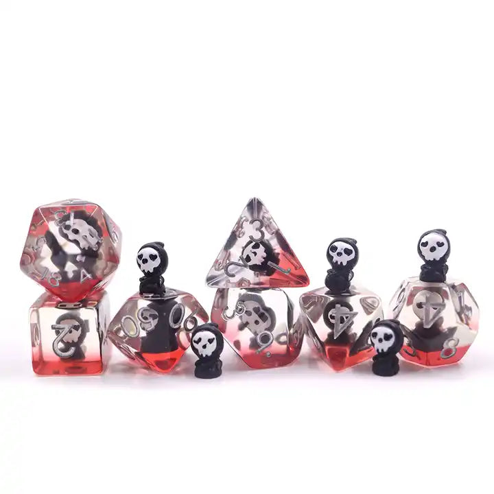 grim reaper resin dnd dice set for TTRPG, role playing games and dice goblin, dice dragon collectors