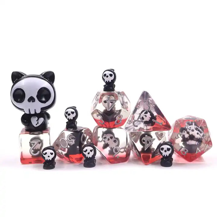 grim reaper resin dnd dice set for TTRPG, role playing games and dice goblin, dice dragon collectors