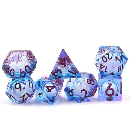 Heart of Glass, liquid core dnd dice set, sharp edge dice, TTRPG, role playing, role playing games