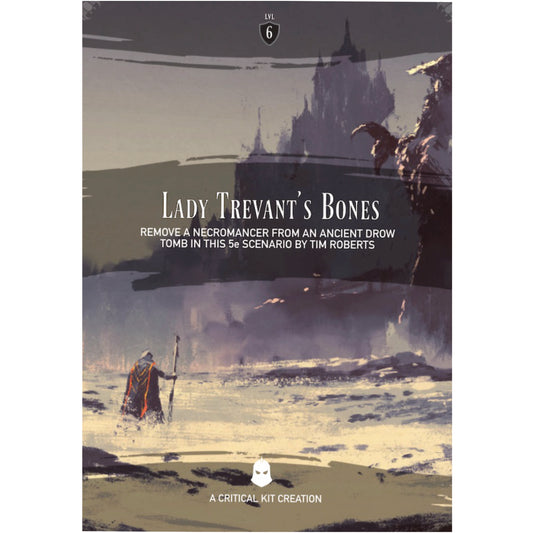 Book cover of 'Lady Trevant's Bones' with a character and castle in the background