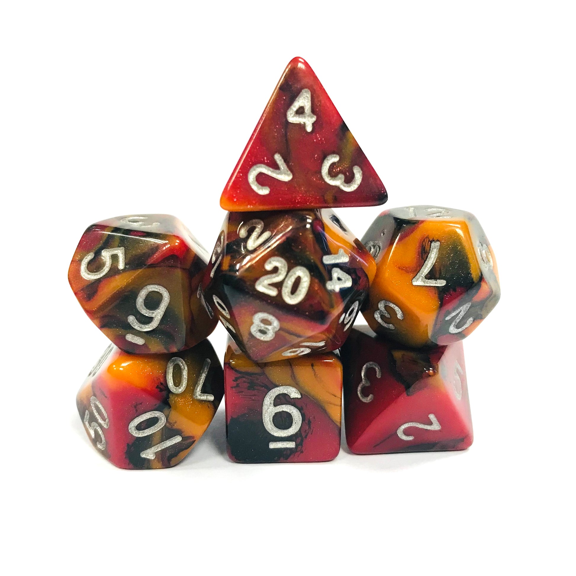 marbled dnd dice set for RPG, role playing games, dice goblin, critical critters and dice dragon collectors