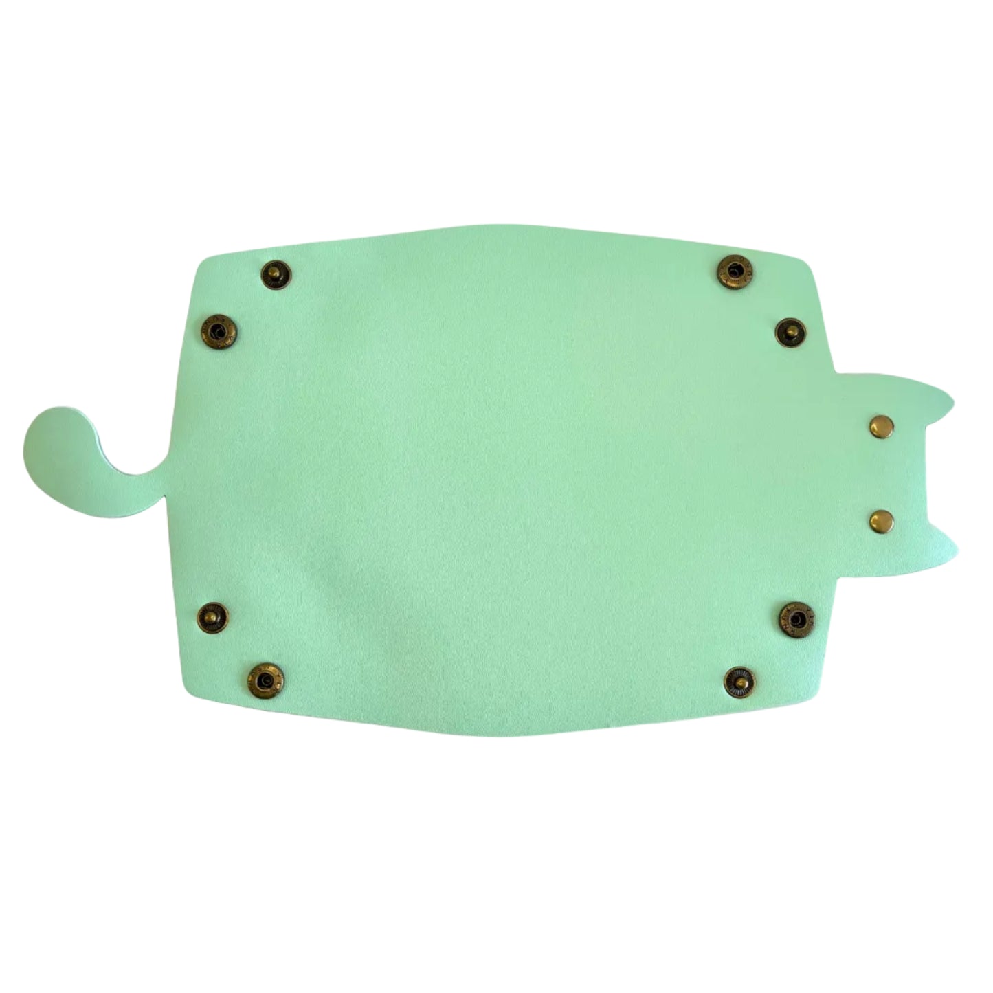 A mint green cat-shaped dice tray with six metal studs, shown on a plain white background.