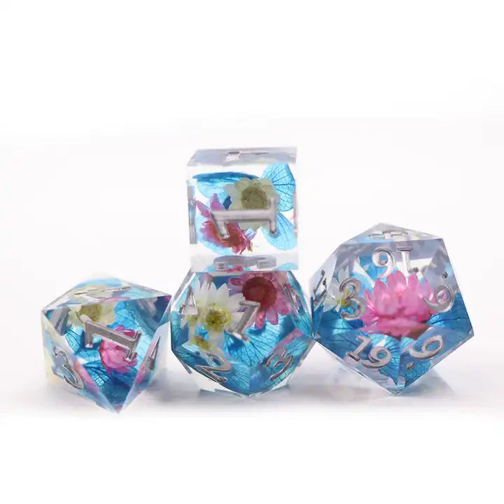 Daisies sharp edge, dnd dice set, flower dice, TTRPG role playing games and dice goblins