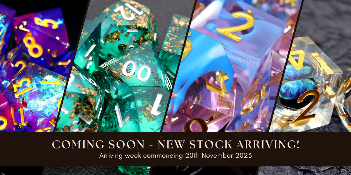 New stock arriving soon, Critical Kit DND dice sets for dungeons and dragons, DND, role playing games and dice goblin, critical critter collectors