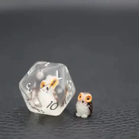 owl dnd dice set for TTRPG, role playing games, for dice goblin and dice dragon collectors