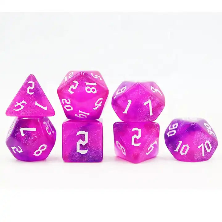 glitter pink DND, TTRPG dice sets for role playing games, dice goblin collectors of click clack, shiny math rocks