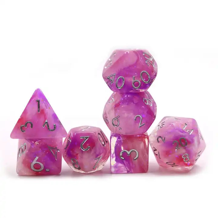 vapor galaxy dnd TTRPG dice sets for role playing games, dice goblin collectors of click clacks and shiny math rocks
