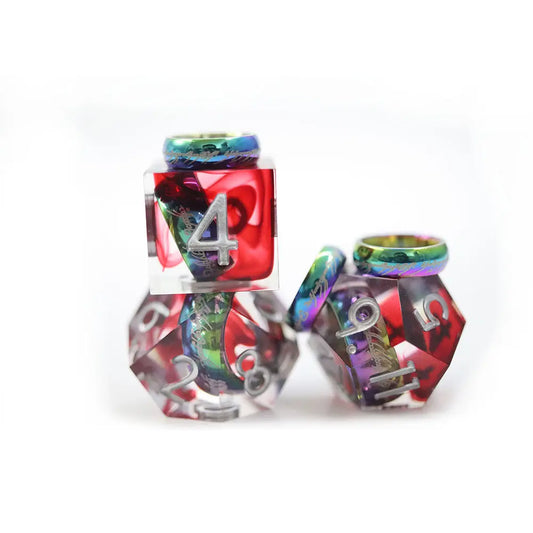 Precious rainbow ring, dnd dice set, rpg dice, dice goblin and critical critter collectors
