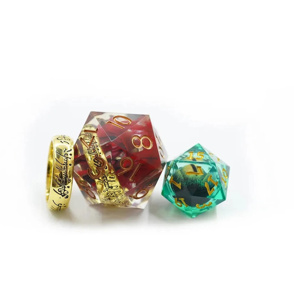 D20 precious gold ring D20 for DND, role playing games, dice goblin and critical critters