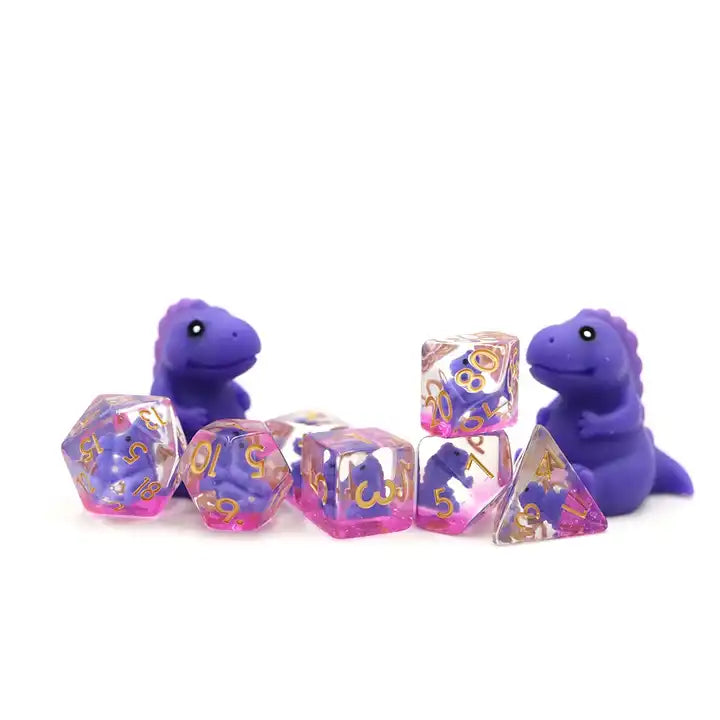 dinosaur dnd dice set for TTRPG, role playing games, for dice goblin and dice dragon collectors