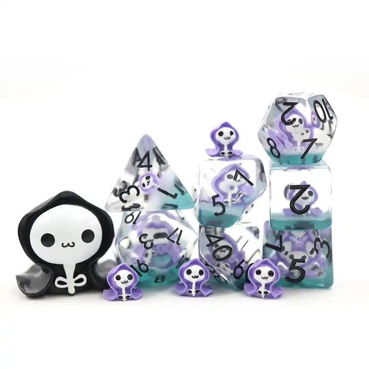Blue mushroom dnd dice set, TTRPG role playing game, dice goblin and dice dragon collectors, druid dice set