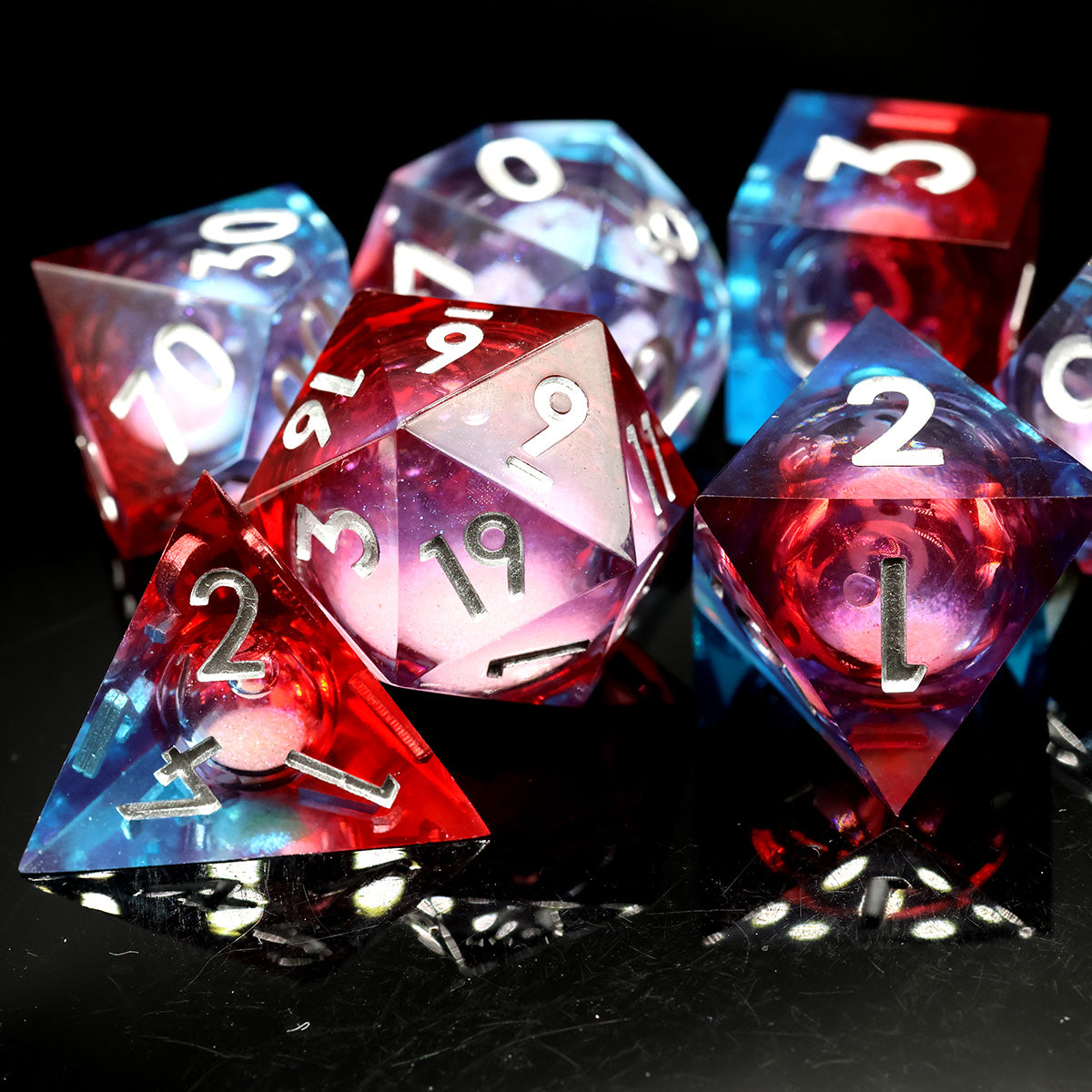 liquid core sharp edge dnd dice set, TTRPG role playing games and dice goblin collectors
