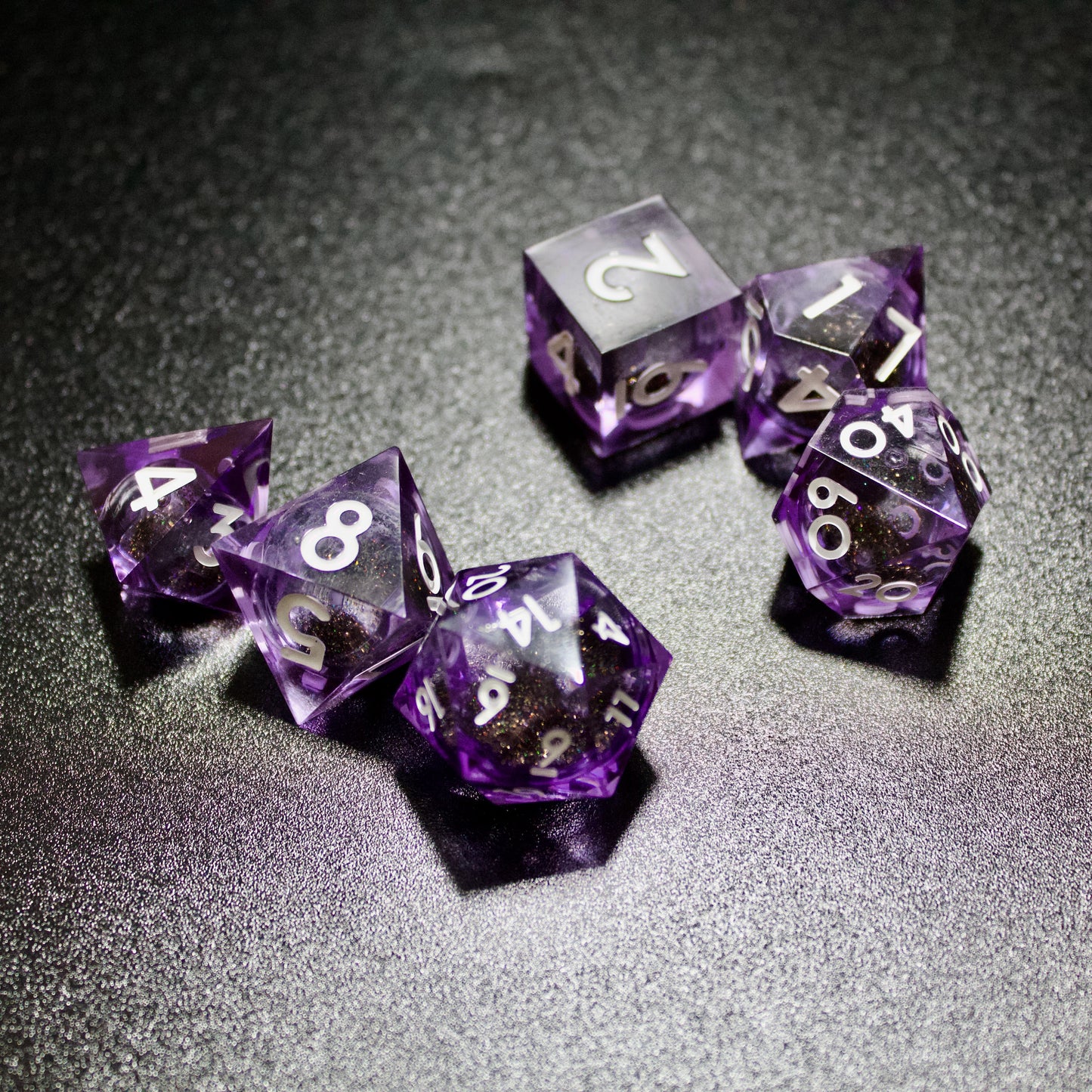 Liquid core sharp edge dnd, TTRPG dice set, dice goblin and critters, role playing games