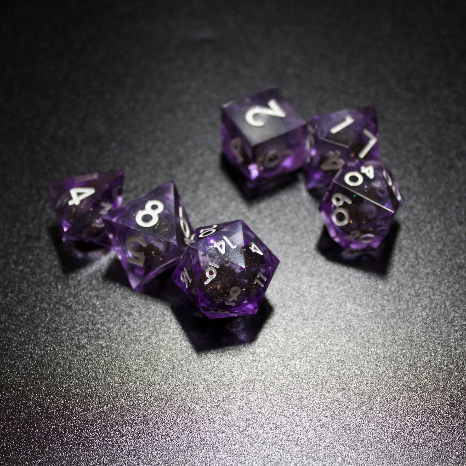 Liquid core sharp edge dnd, TTRPG dice set, dice goblin and critters, role playing games